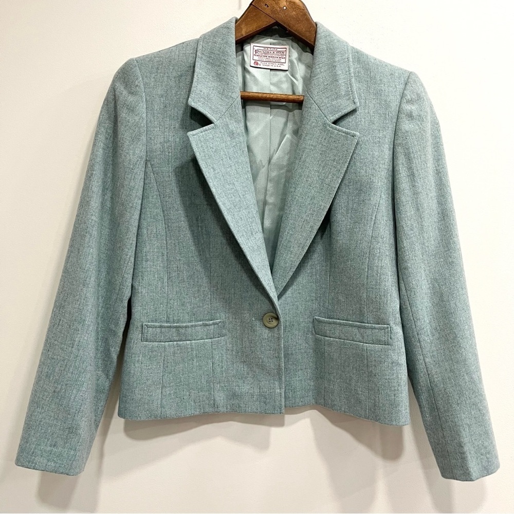 Vintage Pendleton single button wool blazer seafoam green women’s size 8 petite